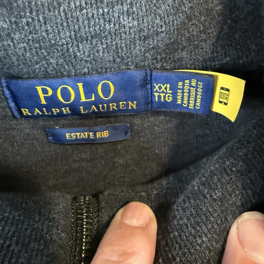 Polo Ralph Lauren Men's Estate Rib Quarter-Zip, XXL, Gray w/ Burgundy Pony‎